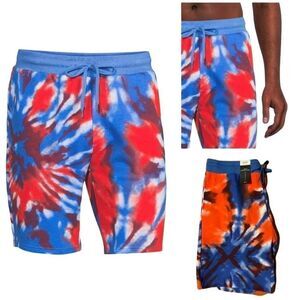 NO Boundaries Men Tie Dye Lounge Shorts  Medium (32-34) Red,White And Blue